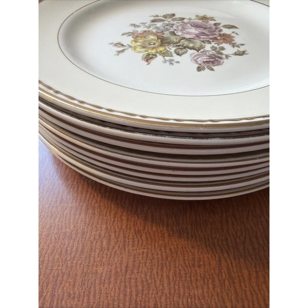 Vtg Homer‎ Laughlin Eggshell GEORGIAN Set Of 8 Gold Filigree Desert Plates 7